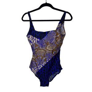 Gottex Vintage 80s Womens Swimsuit Multicolor Size 10 Snakeskin Print One Piece